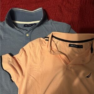 Nautica Men's Polo Shirts - Blue and Peach Combo
